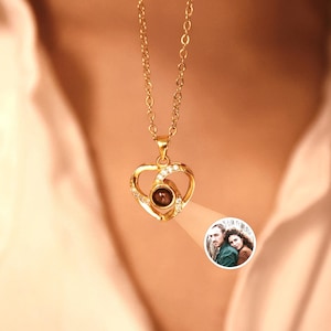 Personalized Heart Photo Necklace, Custom Photo Necklace, Memorial Picture Pendant, 925 Silver Projection Photo Necklace, Gift for Her