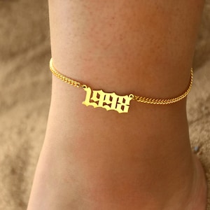 Number Anklet, Personalized Birth Year Anklet Bracelet, Inspirational Spiritual Jewelry, Dainty Anklet, Summer Jewelry, Anniversary Gift