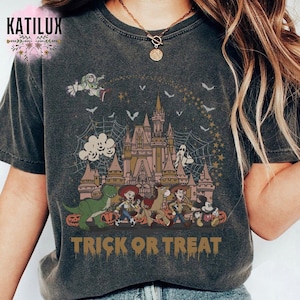 Trick Or Treat Halloween Toy Story T-Shirt, Buzz Lightyear Woody Bo Peep Halloween 2025,Matching Family Disney Halloween Outfit