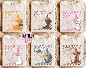 The Aristocats 1970 Shirt - Marie, Duchess, Berlioz, Toulouse, Scat Cat, O&#39;Malley Tee - Custom Disney Cat Characters