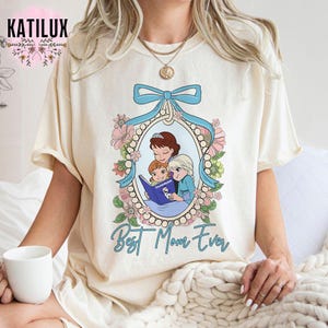 Vintage Elsa Anna and Mom Best Mom Ever Coquette Bow Shirt, Frozen Shirt, Disney Princess T-shirt, Mommy and Daughters, Mother&#39;s Day Gift