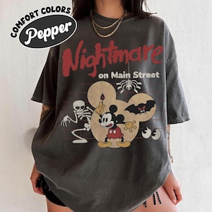 Nightmare on Main Street T-shirt, Vintage Mickey Halloween Tee, Funny Spider Skeleton Retro Disney Shirt for Halloween 2025 Party