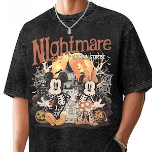 Nightmare on Main Street T-shirt, Vintage Mickey Minnie Halloween Tee, Funny Spider Skeleton Retro Disney Shirt for Halloween 2025 Party