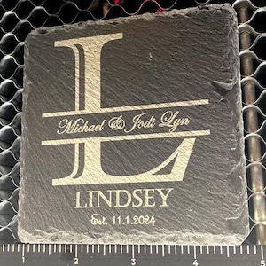 4-Monogrammed Wedding/Family Name Slate Coasters