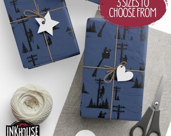 Navy Blue Lineman Wrapping Paper, Electrical Lineman Gift Wrap, Lineworker Christmas Gift, Fathers Day Gift, Crew Gift Wrap