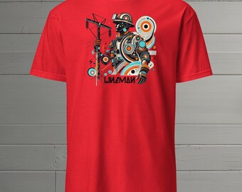 Abstraktes Lineman T-Shirt - Unisex Softstyle T-Shirt für Stolze Linemen