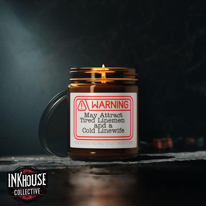 Warning Lineman Candle, Funny Linewife Gift, 4oz/9oz Soy Wax Jar, Home Decor image 5
