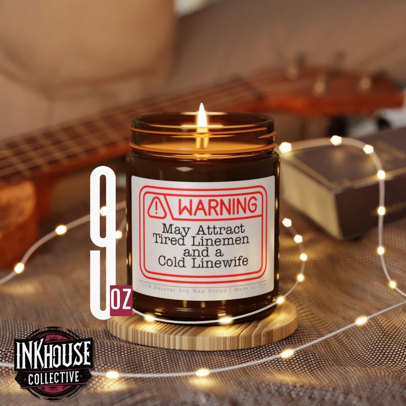 Warning Lineman Candle, Funny Linewife Gift, 4oz/9oz Soy Wax Jar, Home Decor image 3