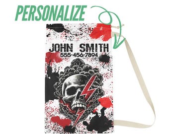Personalisierter Lineman Wäschesack | Totenkopf mit Blitz Design | Trash-Polka-Style
