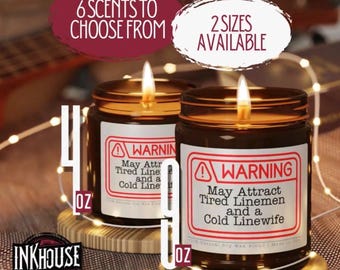 Achtung Lineman Kerze, Lineman Geschenk, 4oz/9oz Sojawachs Glas, Home Decor