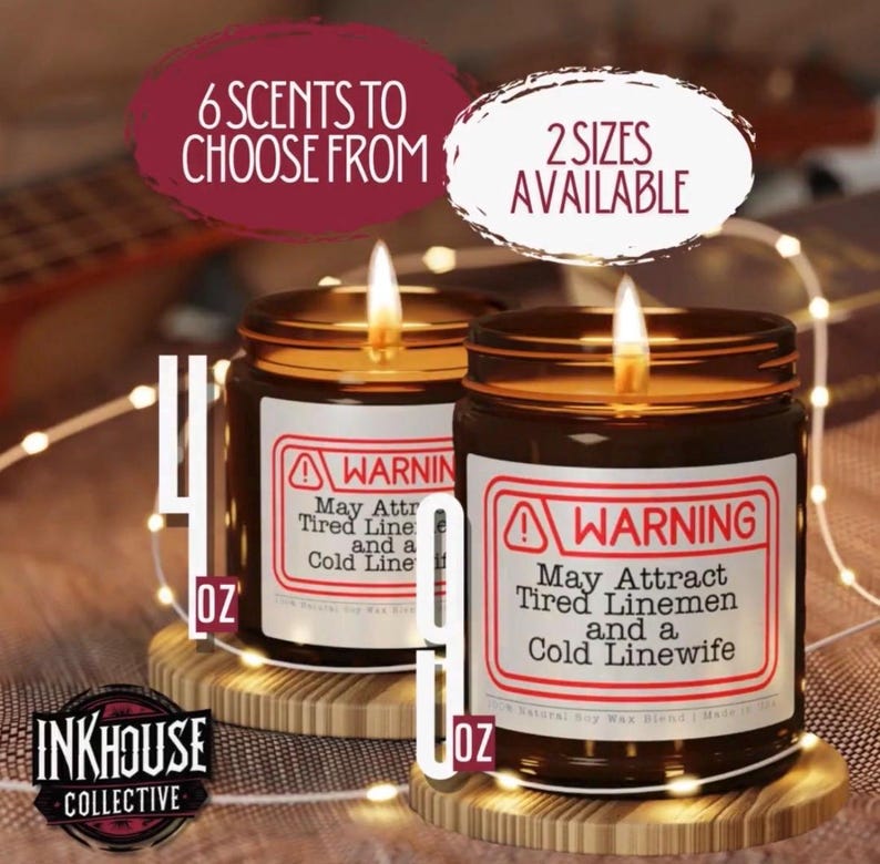 Warning Lineman Candle, Funny Linewife Gift, 4oz/9oz Soy Wax Jar, Home Decor image 1