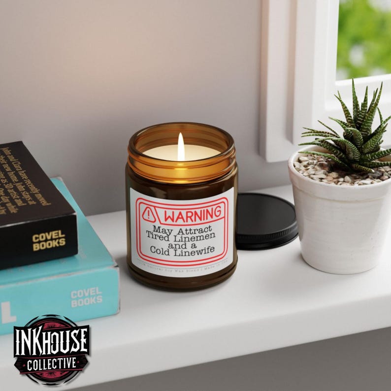 Warning Lineman Candle, Funny Linewife Gift, 4oz/9oz Soy Wax Jar, Home Decor image 4