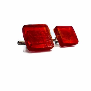 Large red orange Murano glass cufflinks, handmade glass cuff links, square silver foil funky mens and ladies cufflinks, wedding colour