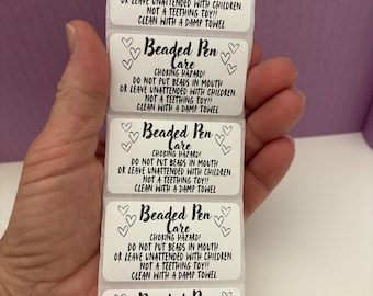 Beaded pen care 2.25x1.25 thermal labels, care labels, pen care labels, pen care, labels, small business, package sticker