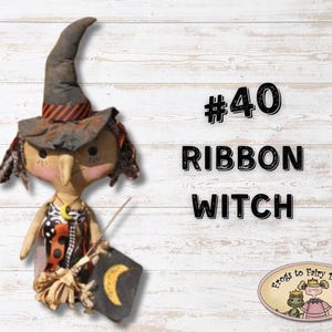 DIGITAL Prim Halloween Rag Doll Ribbon Witch E-Pattern - Fall decor - Primitive Makedo or Doll - Cloth doll sewing tutorial - Autumn mantel