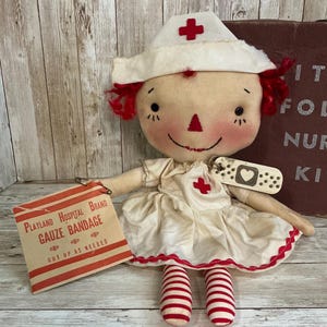 Handmade Raggedy Ann Nurse Doll: Vintage-Inspired Folk Art