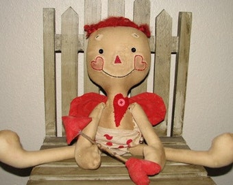 FTFD 12 - Prim Cupid of Love - Valentine's Day Decor  - Primitive Rag Doll e-pattern