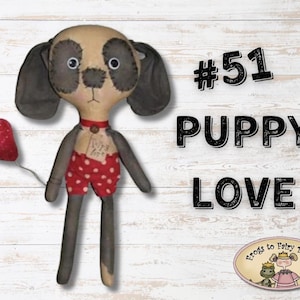 DIGITALE Prim Puppy Love Valentine Rag Doll E-Pattern - Tutorial di cucito per bambola di stoffa primitiva - Regalo per amanti dei cani - Decorazione per caminetto - Vassoio a più livelli