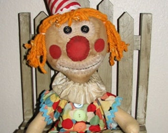 FTFD 6  Prim Dot the Clown - Carnival - Circus - Birthday Party  - Primitive Rag Doll e-pattern