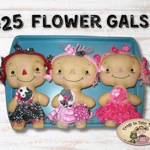 DIGITAL Little Flower Gals - Prim Rag Dolls E-Pattern - Tiered tray - Bowl fillers - Garland - Wedding - Birthday party - raggedy ann