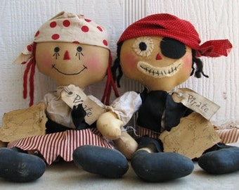 FTFD 2  Prim Captain and Penny the Pirates - Primitive Rag Doll e-pattern