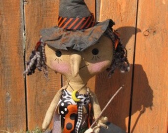 FTFD 40- Prim Ribbon Witch - Halloween / Fall decor - primitive raggedy makedo/doll E-PATTERN