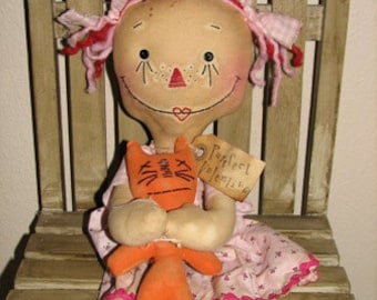 FTFD 14 - Purrfect Valentine with kitten - Valentine's Day Decor  - Primitive Rag Doll e-pattern