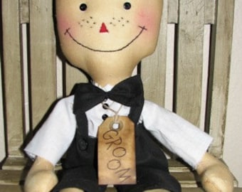 FTFD 5  Prim Groom - Wedding Centerpiece  - Primitive Rag Doll e-pattern