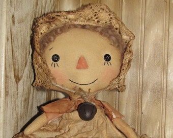 FTFD 43- Prim Prairie Girl - primitive fall raggedy doll E-PATTERN