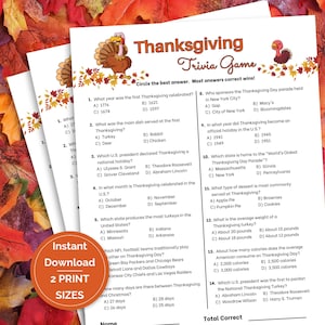 Thanksgiving Trivia Game, Thanksgiving Game, Turkey Trivia, Friendsgiving Game, Thanksgiving Classroom game, Thanksgiving Printable