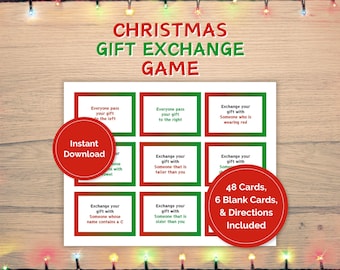 Christmas Gift Exchange Game, Christmas White Elephant Party Game, Christmas Yankee Swap Gift Exchange Cards Game, Holiday Present Swap Game