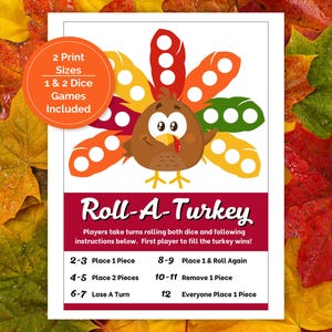 Thanksgiving Kids Table Game, Thanksgiving Dice Game: Roll A Turkey, Thanksgiving Game, Thanksgiving Printable Games