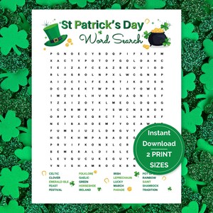 St Patrick&#39;s Day Word Search, Word Search Puzzle, St Patricks Day Party Game, St Paddys Day Quiz, St Pats, St Pattys Day