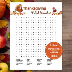 Thanksgiving Word Search, Thanksgiving Games, Fall Word Search, Friendsgiving Game, Autumn Word Search, Word Search Printable