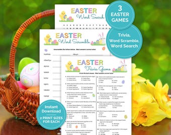 Easter Games Bundle, Easter Trivia Game, Easter Word Scramble Game, Easter Word Search Game, Printable Easter Games, Easter Puzzles