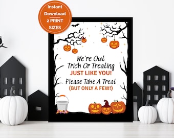 Letrero de tazón de dulces de Halloween, letrero de truco o trato de Halloween para porche o puerta principal, letrero de dulces imprimible, letrero de Halloween "Toma uno"