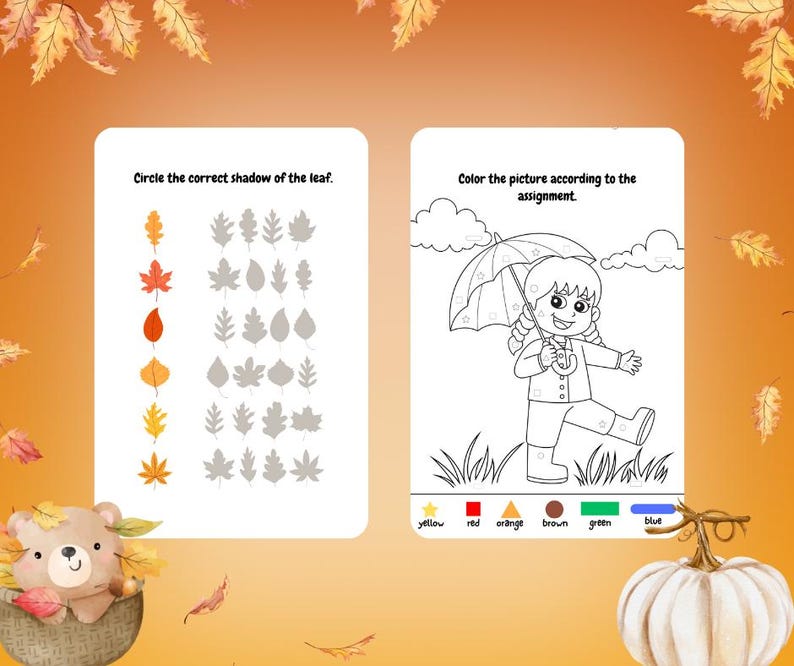 Autumn Printable Activities for Kids, 20 Pages Work Sheets, Preschool ...