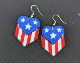 American Flag Heart Earrings