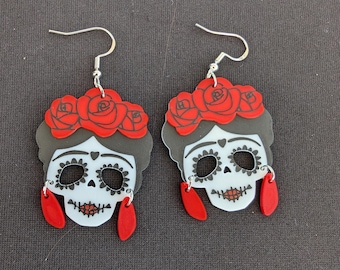 Frida Skull Earrings with Mini-Earrings (Cutout Eyes)