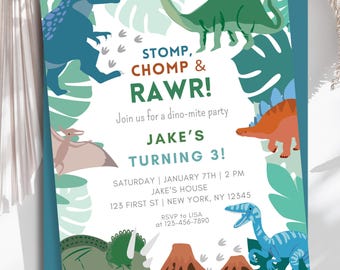 Editable Dinosaur Birthday Invitation, Dino Party Template, Printable Kids Birthday Invite, Canva Digital Download