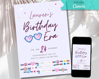 Eras Birthday Party Invitation: Self-Editable Music Theme (Digital Download)