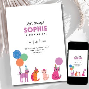 Kitty Cat Birthday Invitation Template: Editable Kids Party Invite (Digital Download)