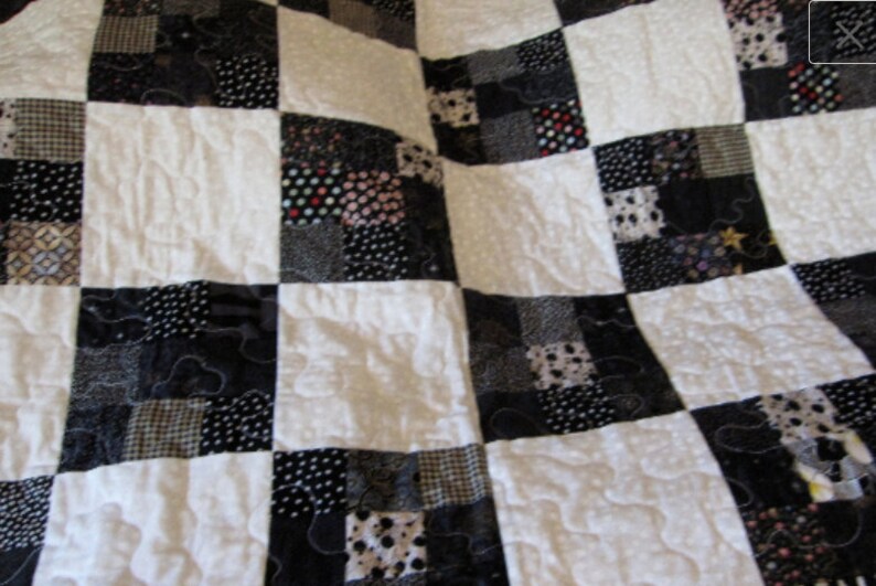 baby crib blanket Black and White baby quilt bedding,Home /& Living,blankets and throws 9 patch squares baby blanket
