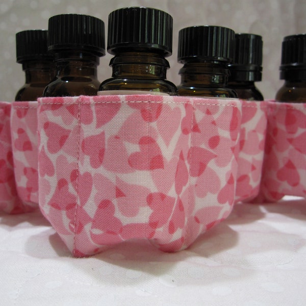 8 pocket essential oils take along pouch, pink hearts, doterra oils,