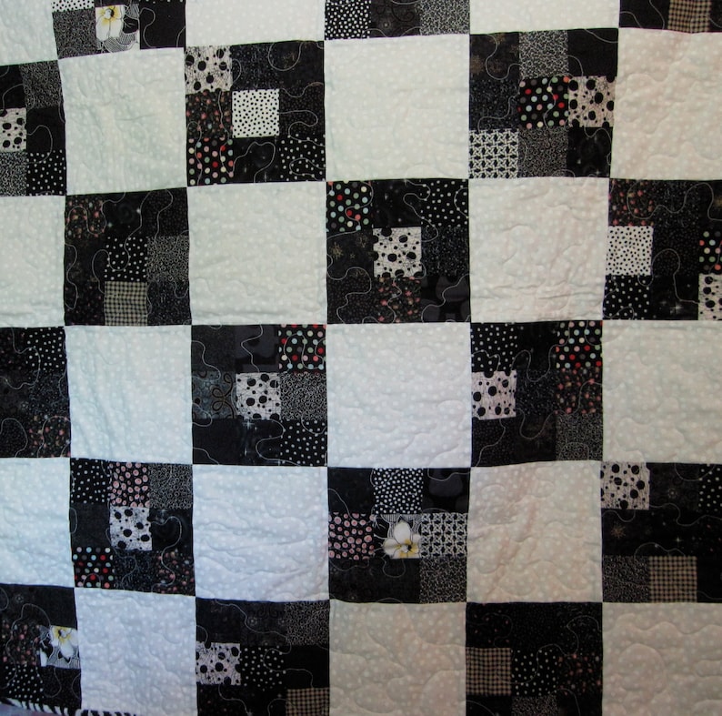 baby crib blanket Black and White baby quilt bedding,Home /& Living,blankets and throws 9 patch squares baby blanket
