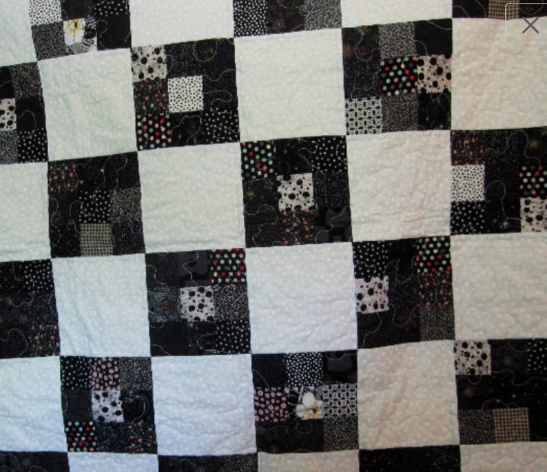 baby crib blanket Black and White baby quilt bedding,Home /& Living,blankets and throws 9 patch squares baby blanket