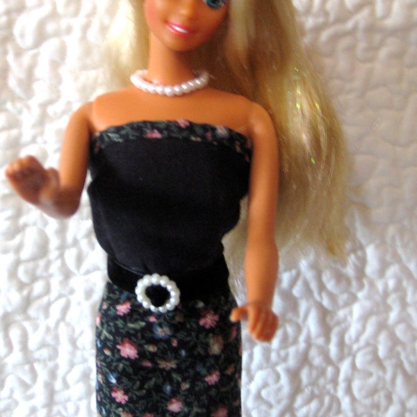 Barbie Dress  Black with Floral bottom below the knee length