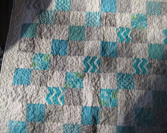 Teal and Silver Chevron Baby Quilt