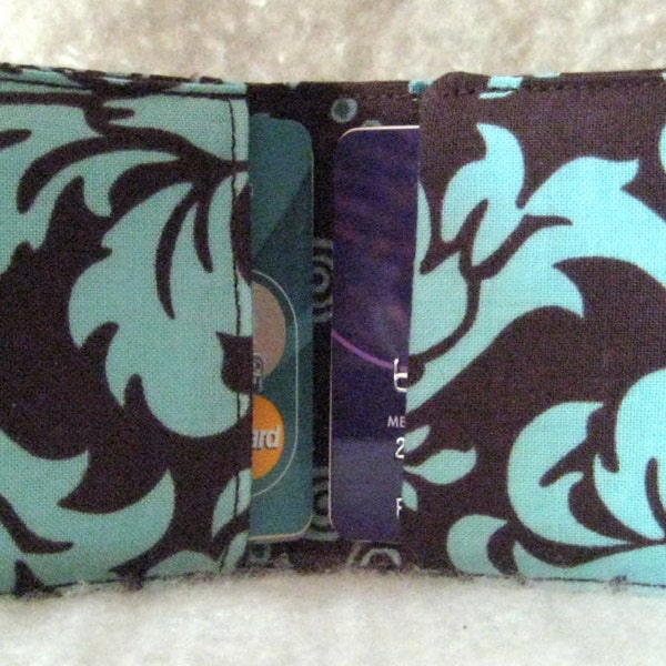 Brown and Teal Damask print bankcard holder with RFID