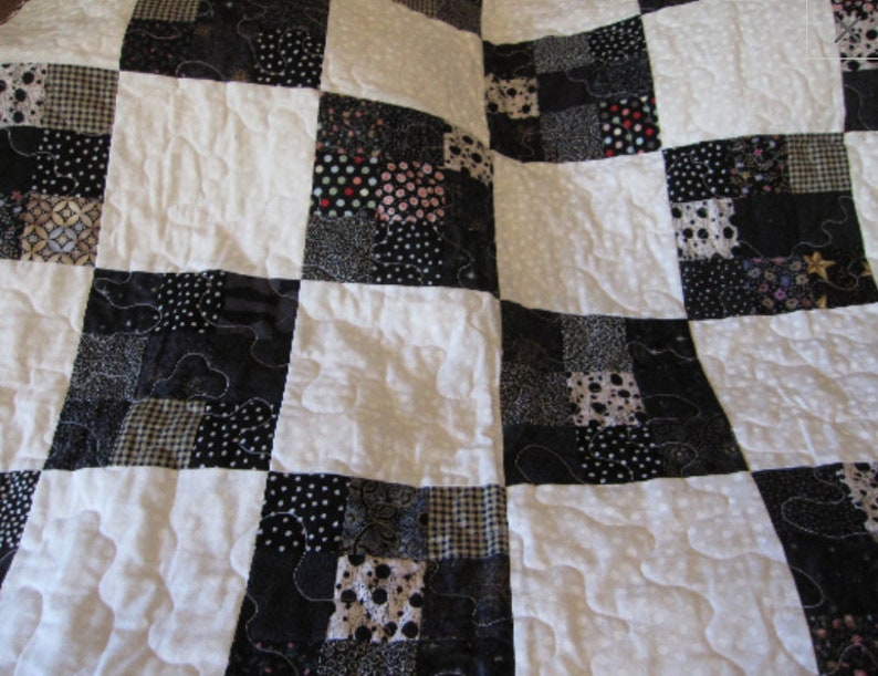 baby crib blanket Black and White baby quilt bedding,Home /& Living,blankets and throws 9 patch squares baby blanket